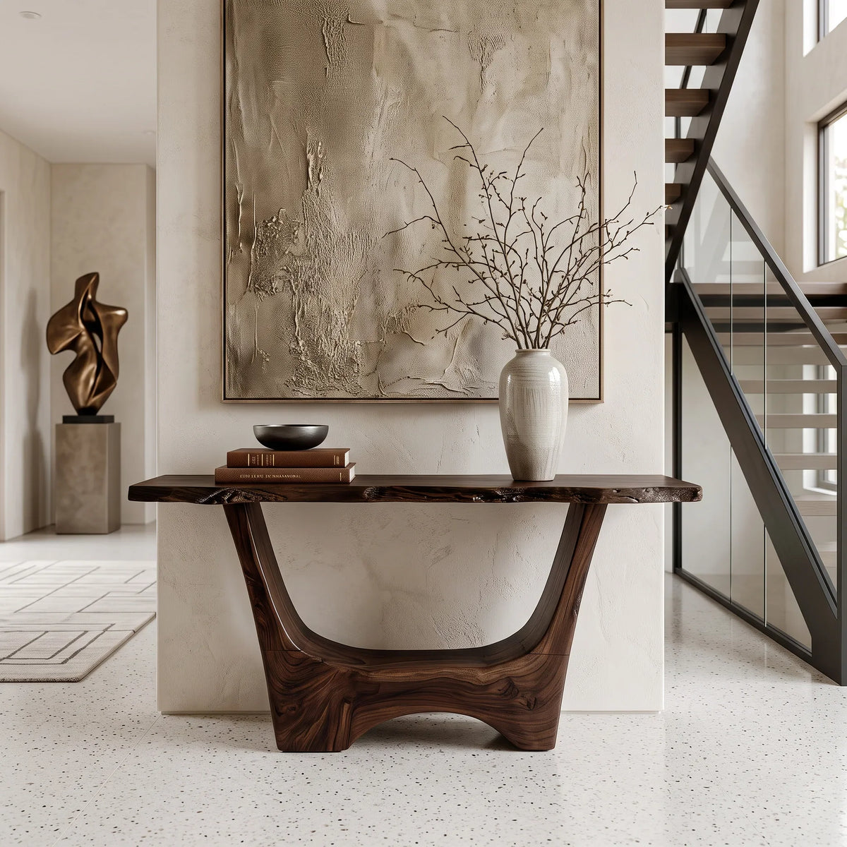 Organic Live Edge Sculptural Console Table For Entryway