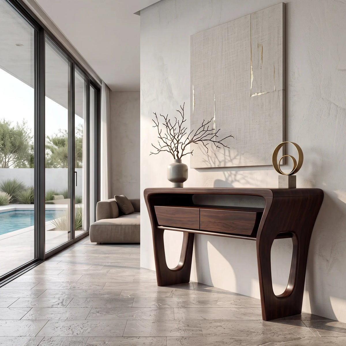 Modern Sculptural Shelf Drawer Console Table For Hallway