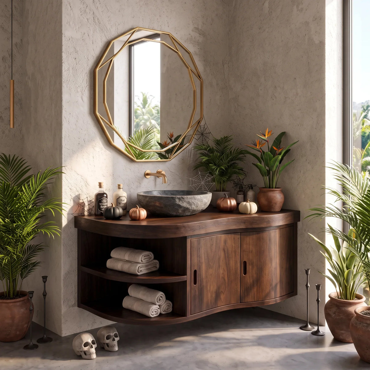 Mid Century Pumpkin Wall Mounted Bathroom Vanity