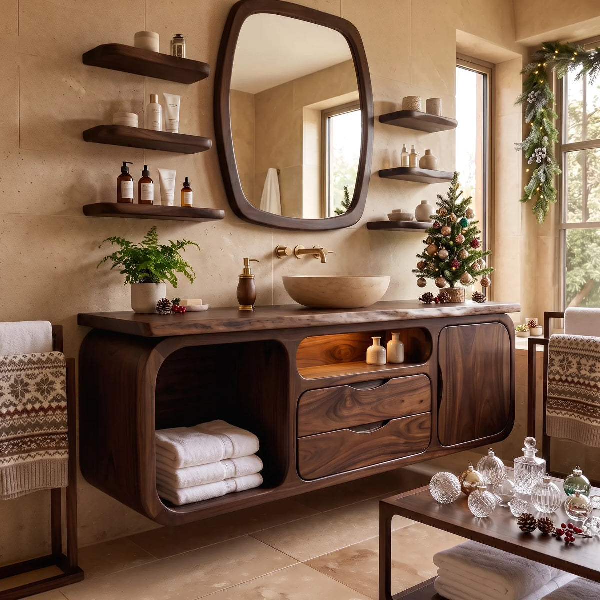 Organic Modern Nutcracker Storage Bathroom Vanity Luxury Villa