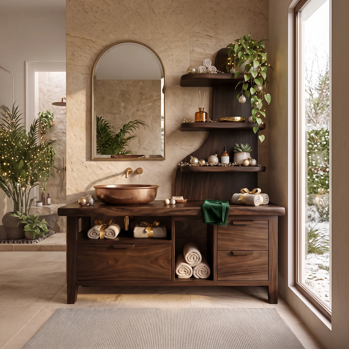 Handcrafted Mid Century Xmas Floating Vanity Coastal Residence