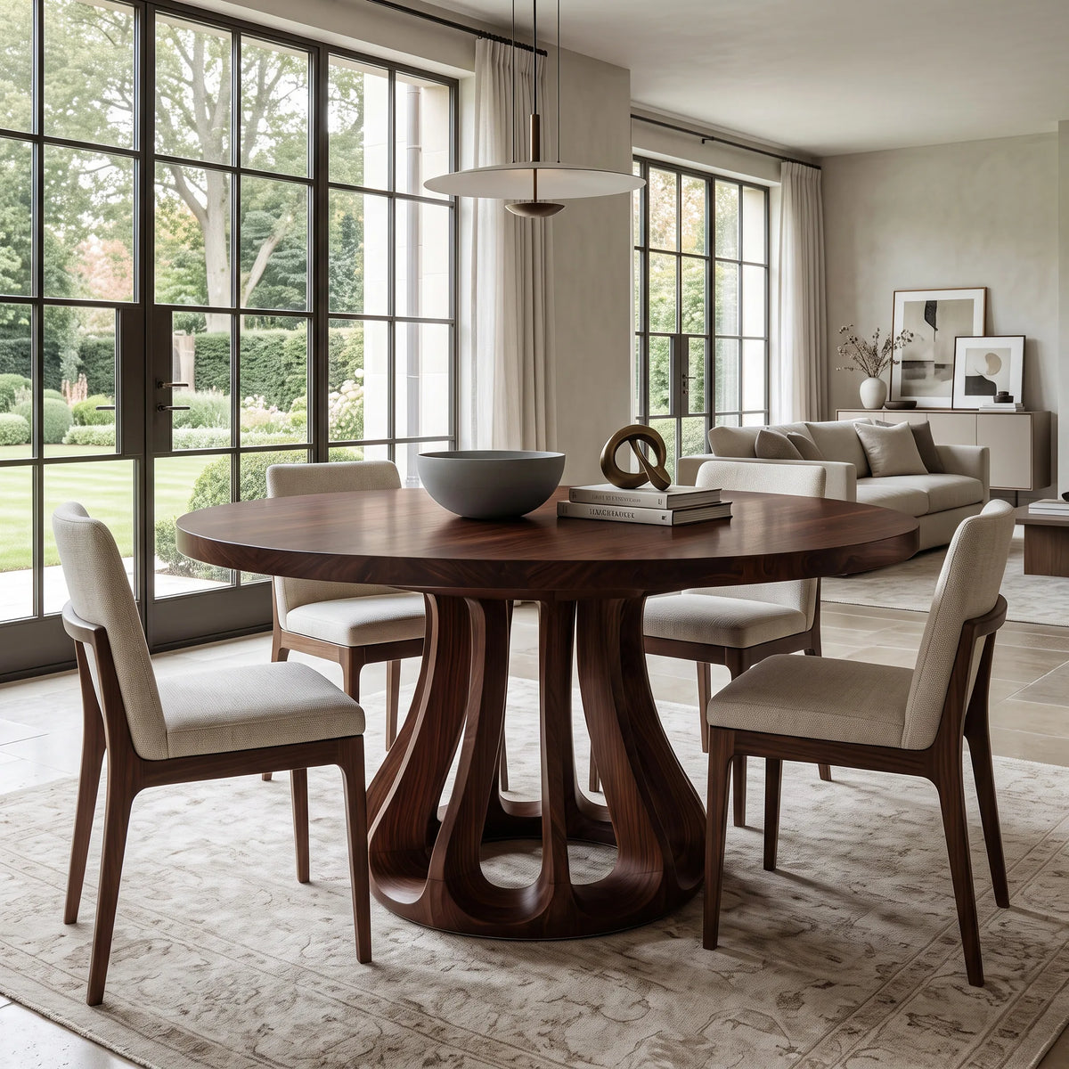 Modern Carved Pedestal Round Dining Table For Dining Room