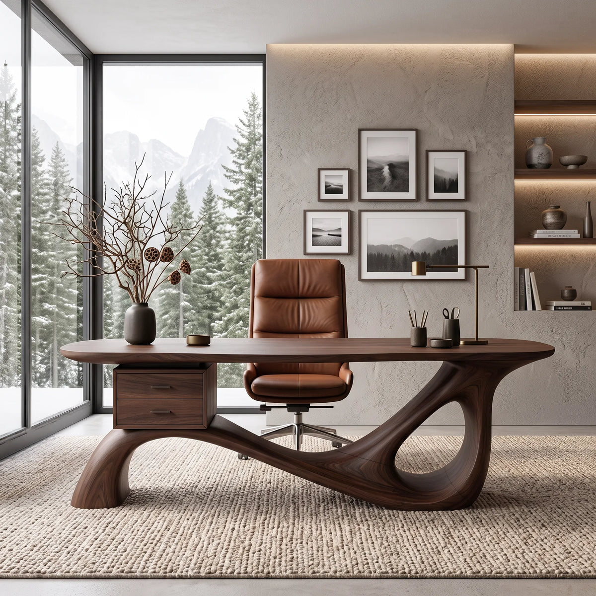 Comtemporary Executive Desk Sculptural Curved Base For Luxury Office