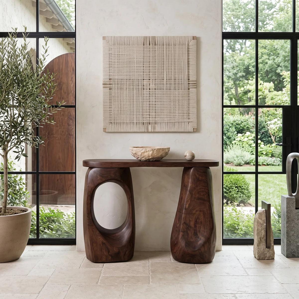 Organic Sculptural Open Base Console Table For Living Room