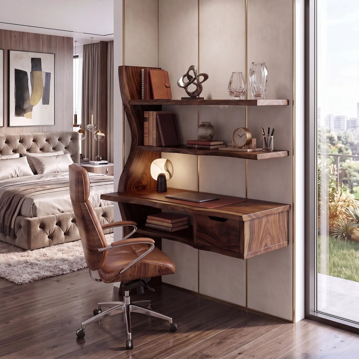 Airy Computer Desk Home Office Desk Writing Desk With Floating Shelves For Home Office