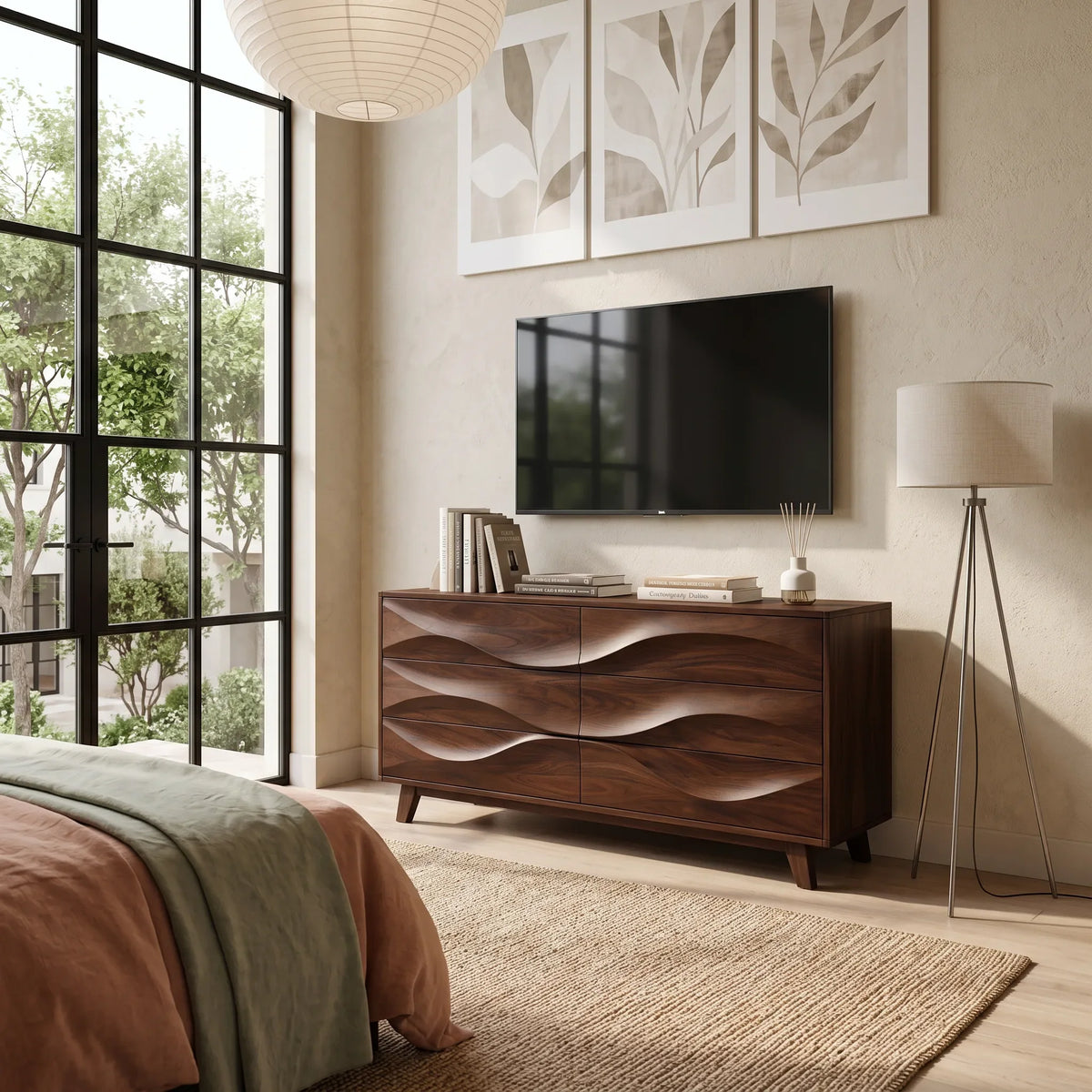 Minimalist Wave Closet Dresser For Modern Bedroom