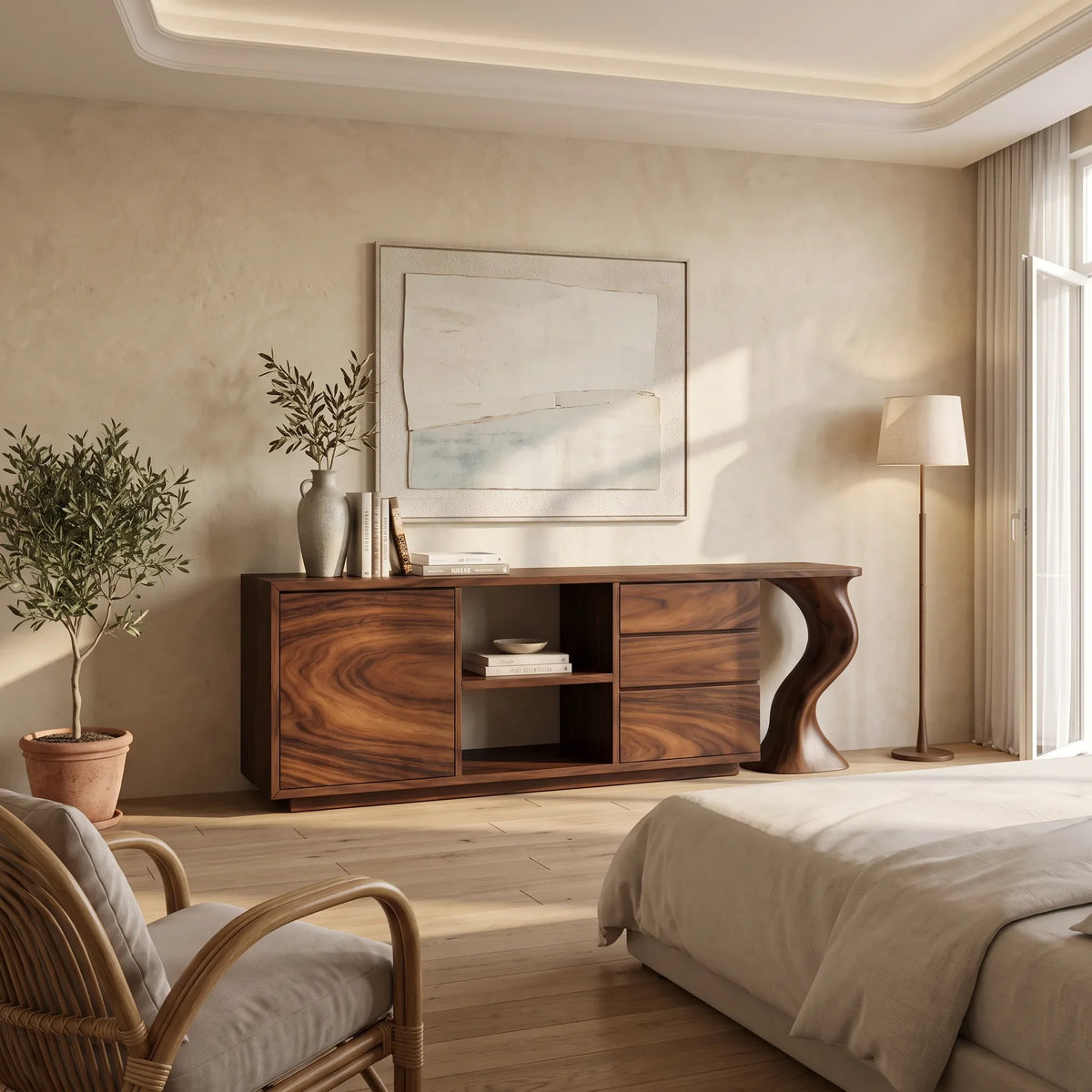Contemporary Grooved Front Credenza Open Dining Room