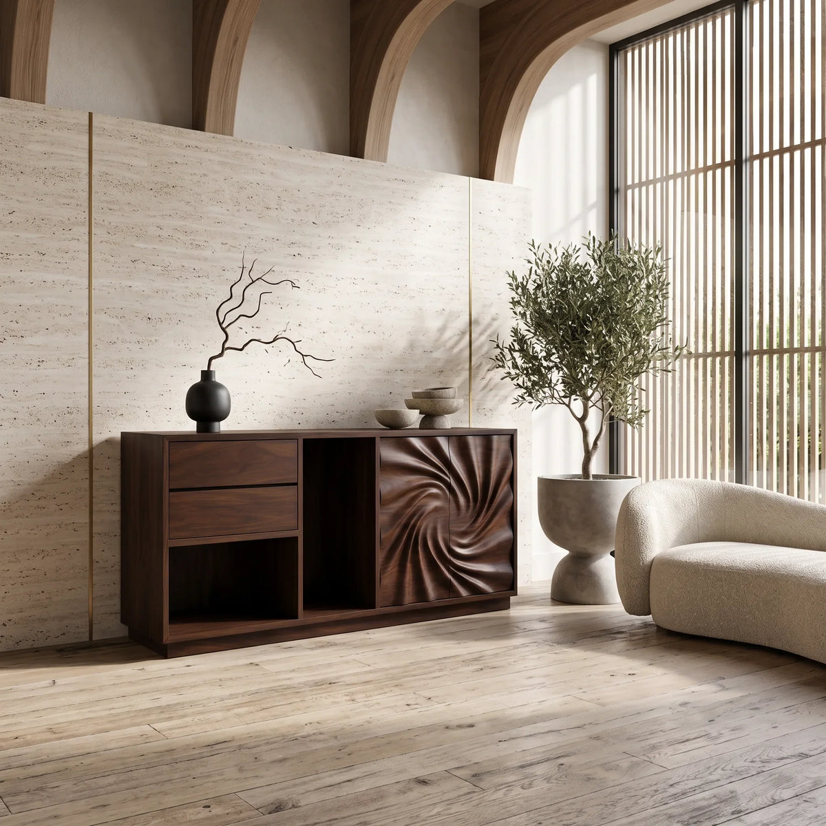 Modern Reeded Front Credenza Wide Living Room