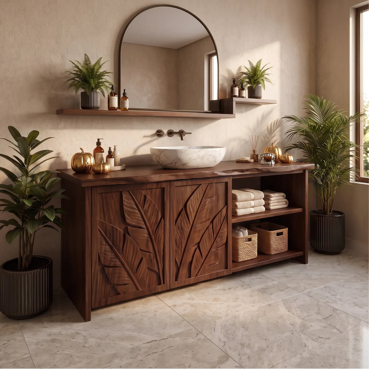 Handcrafted Rustic Pumpkin Bathroom Vanity Wellness Suite