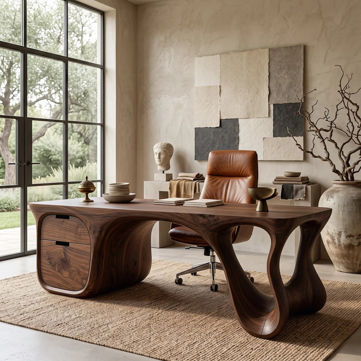 Luxury Executive Desk Sculptural Base With Storage Modern Office