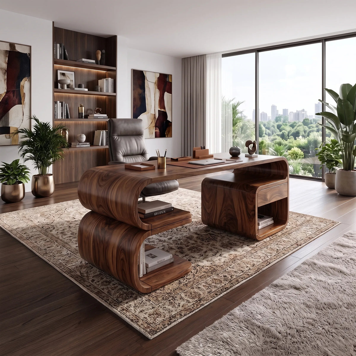 Creative Office Desk Writing Desk Executive Desk With Curved Open Shelves For Home Office