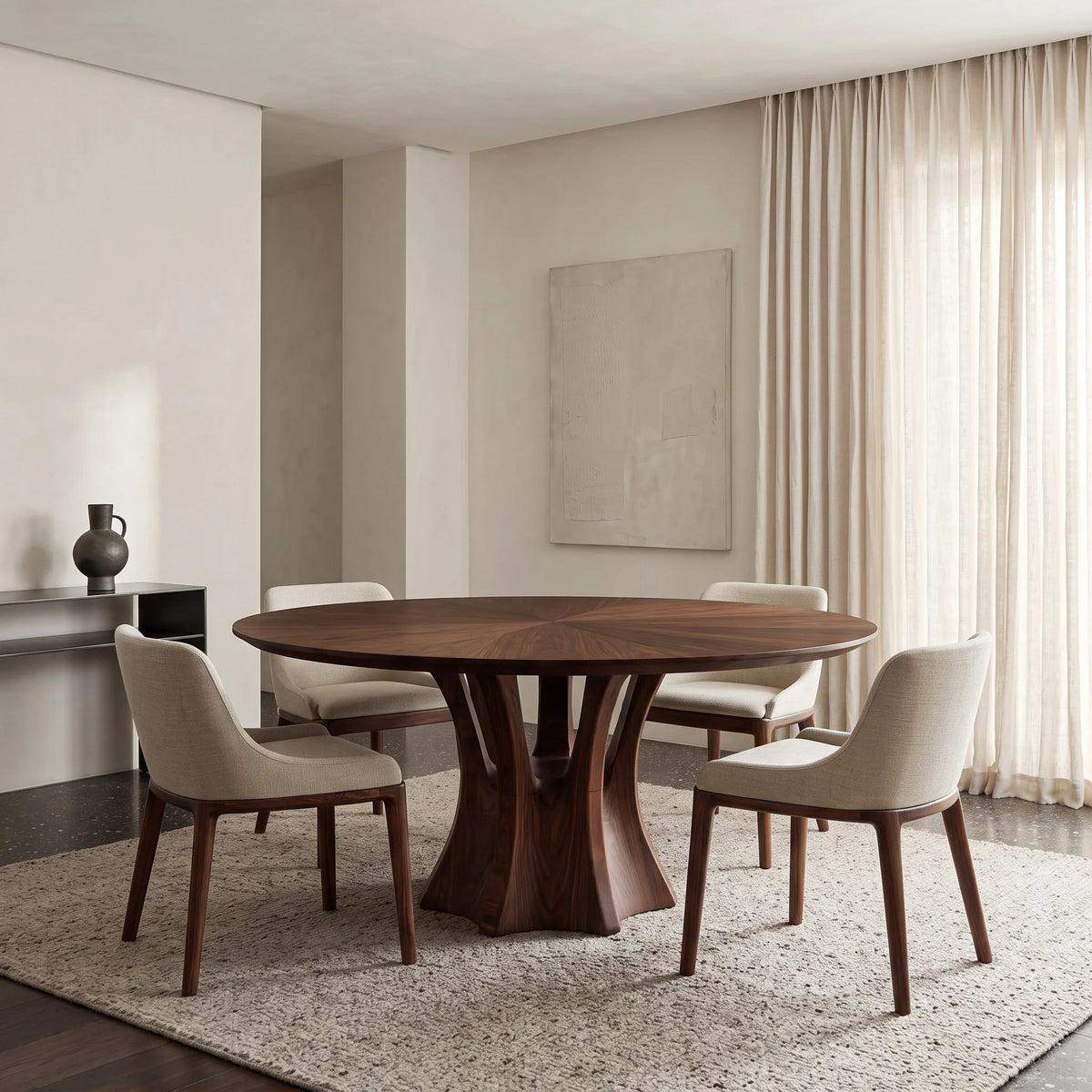 Modern Sculptural Pedestal Round Dining Table For Dining Room