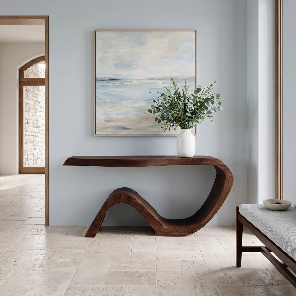 Organic Curved Waterfall Console Table For Entryway