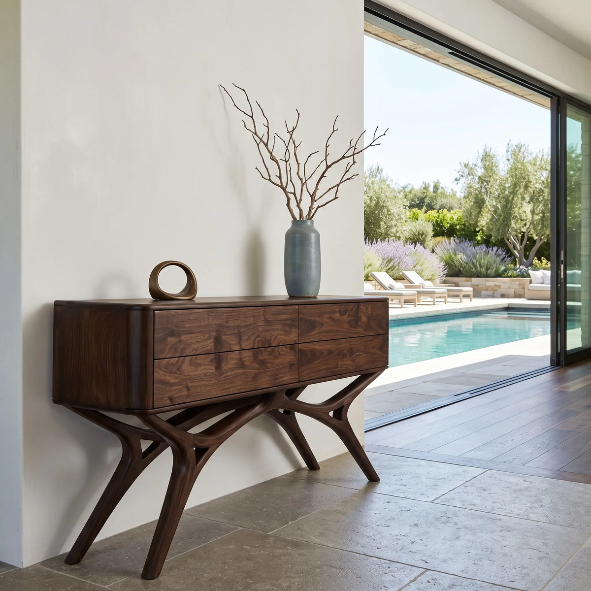Modern Organic Wooden Console Table For Foyer