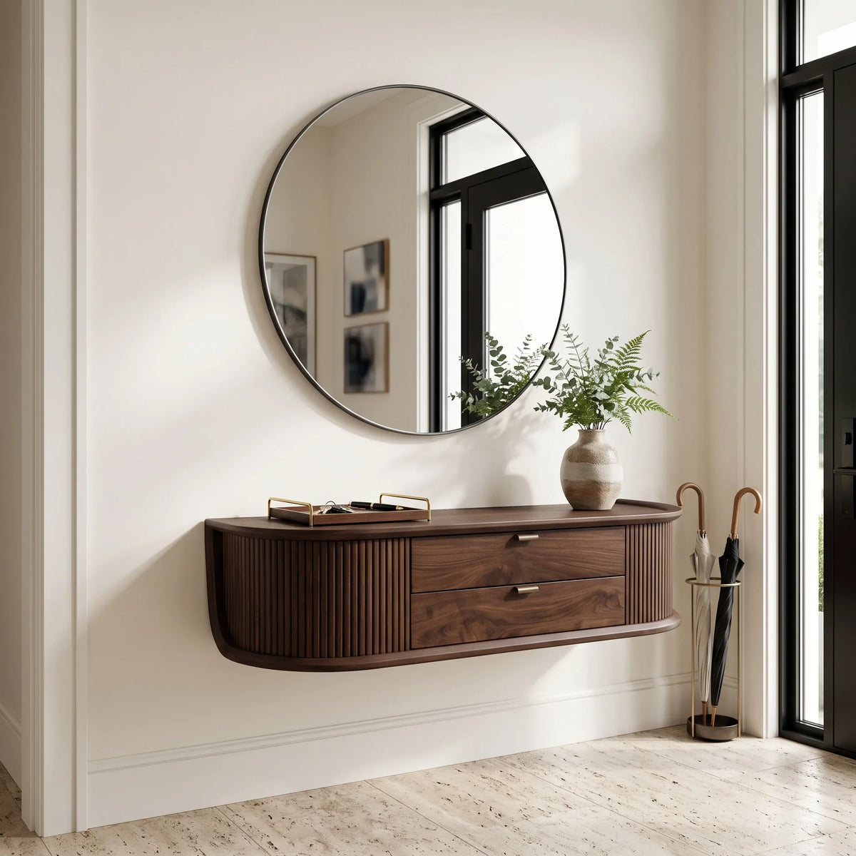 Modern Floating Wooden Console Table For Entryway