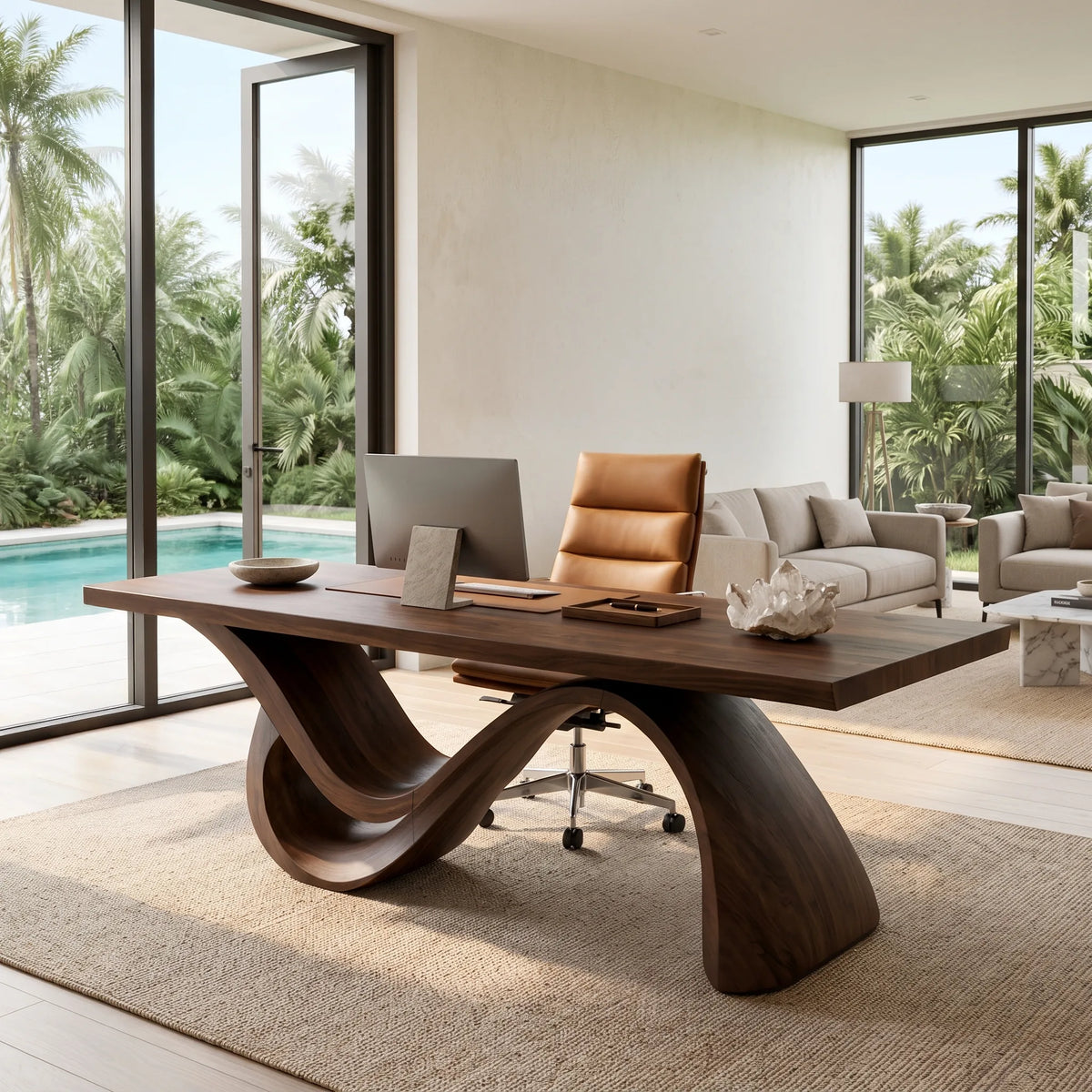 Organic Modern Office Desk Sculptural Base For Executive Workspace