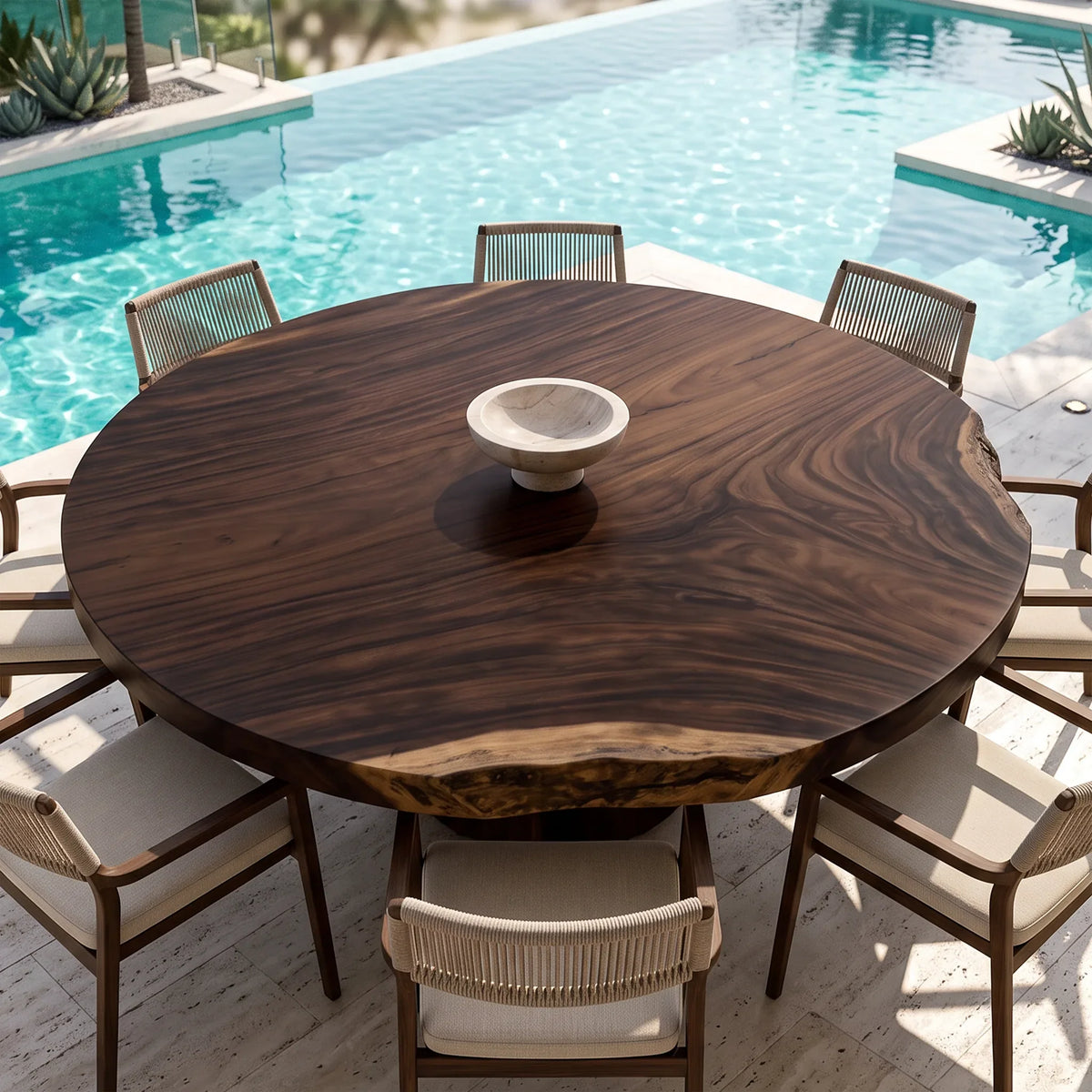 Organic Modern Round Dining Table Top Poolside Patio