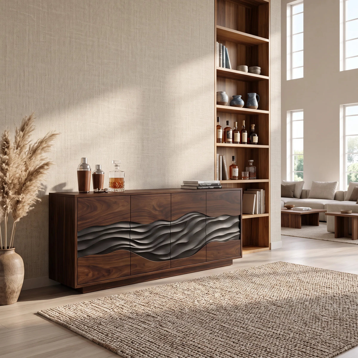 Mid Century Wave Carved Credenza Modern Entryway
