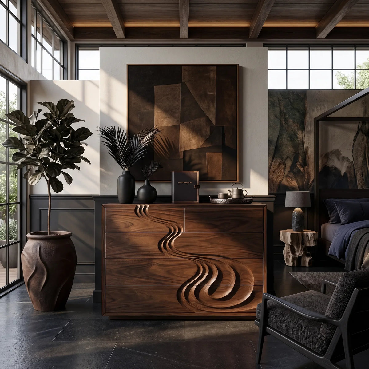 Contemporary Carved Bedroom Dresser For Master Suite