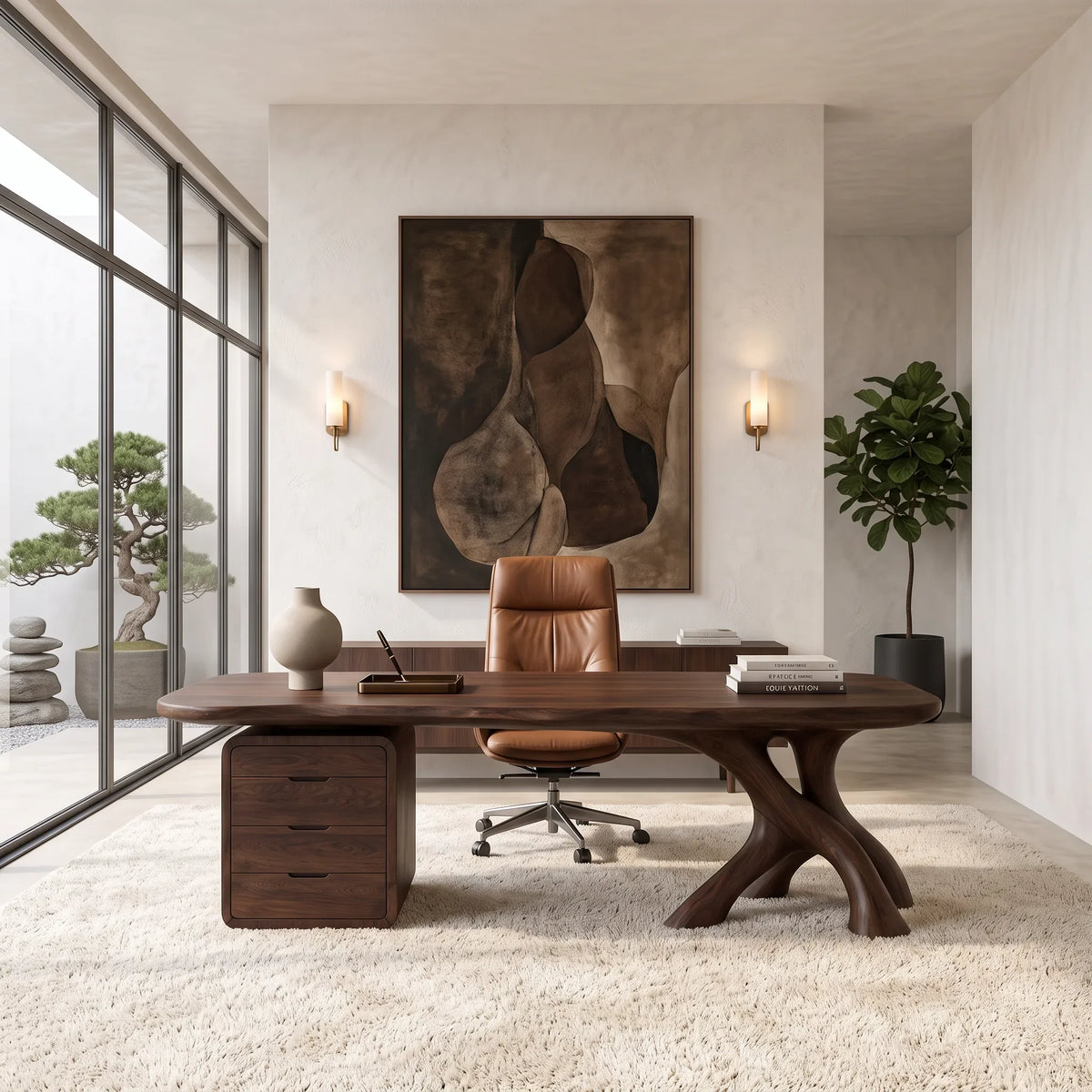 Modern Executive Desk Sculptural Base With Drawers Executive Office