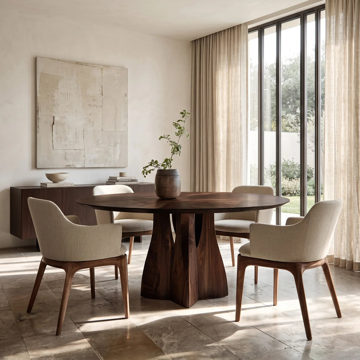 Contemporary Pedestal Round Dining Table For Dining Room