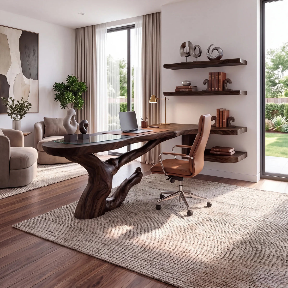 Sculptural Executive Desk Office Desk Writing Desk Curved Branch Base For Home Office