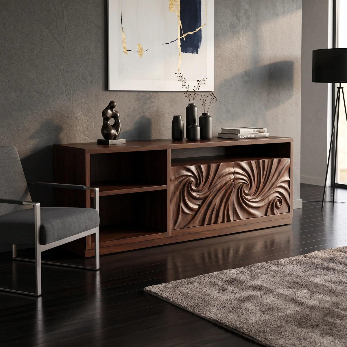 Minimalist Long Ripple Sideboard Modern Living Room