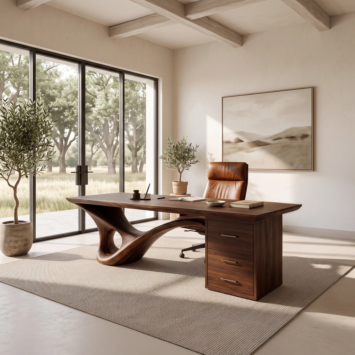 Organic Modern Executive Desk With Drawers For Luxury Office