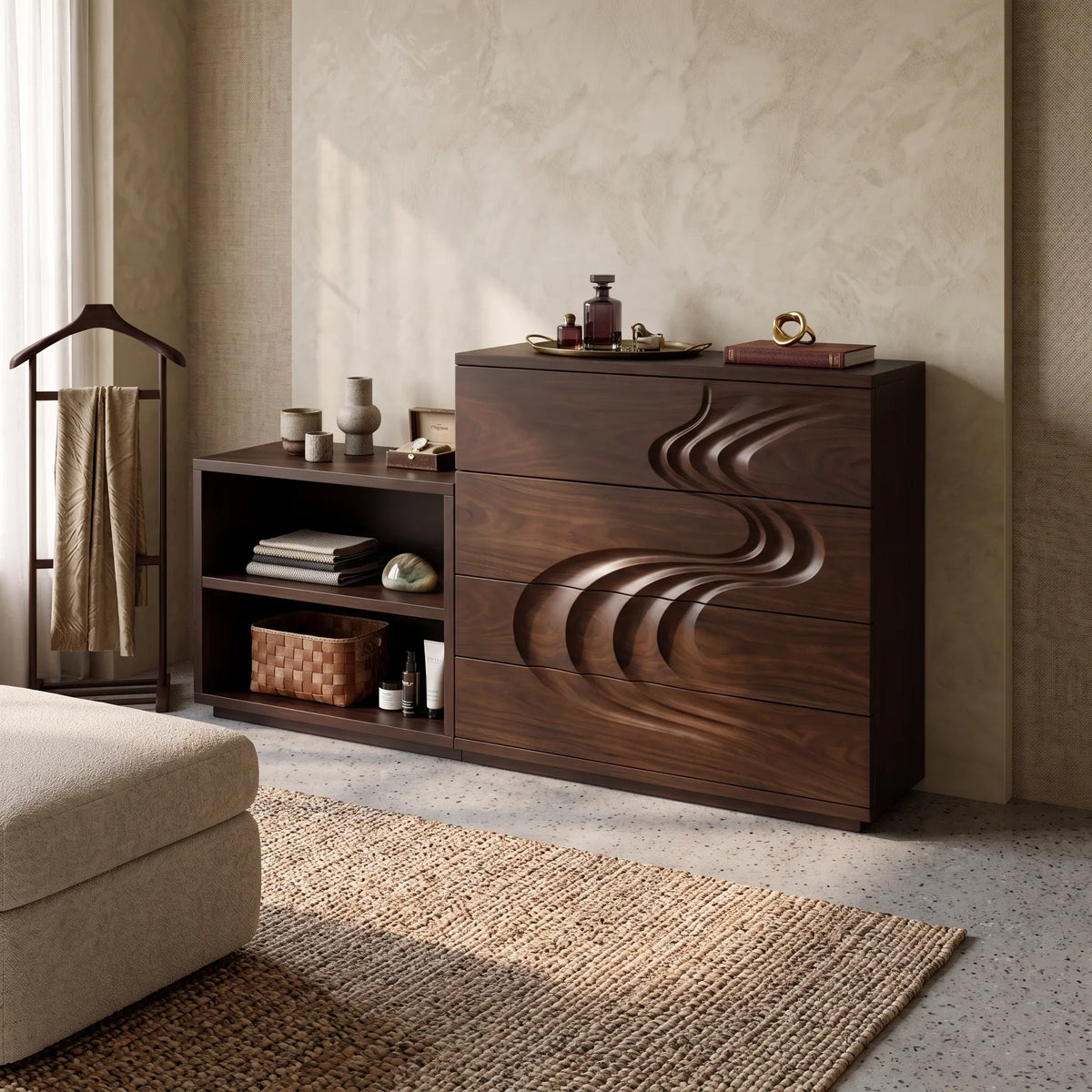 Mid Century Carved Dresser Table For Guest Room