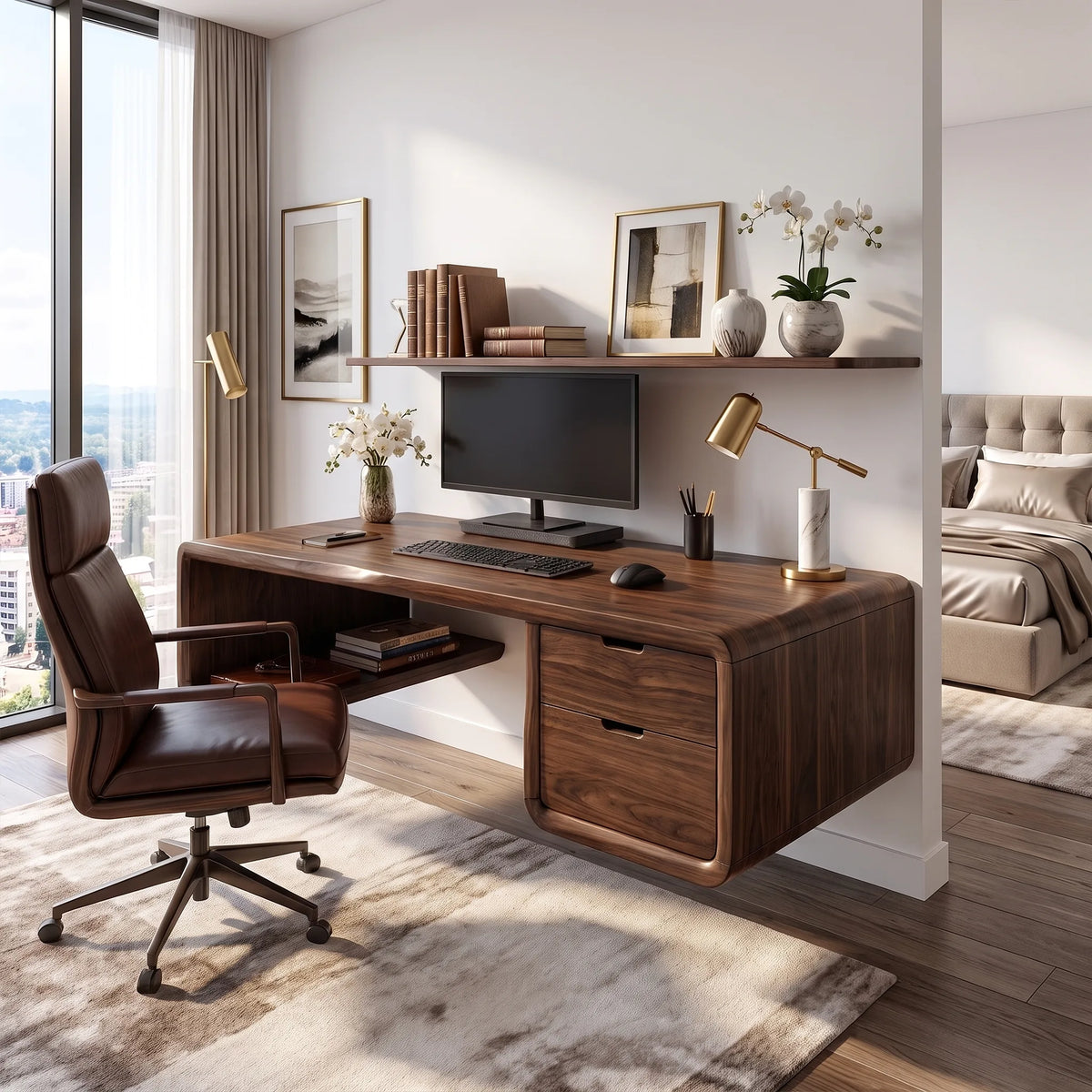 Refined Office Desk Writing Desk Home Office Desk With Three Drawers For Study Room