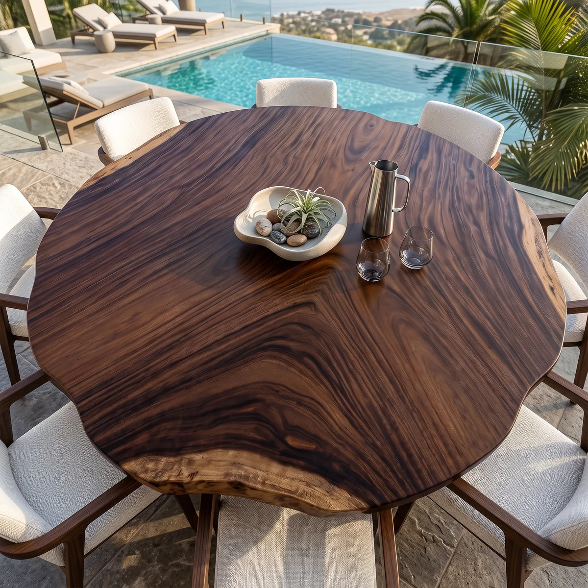 Organic Modern Live Edge Table Top Poolside Dining