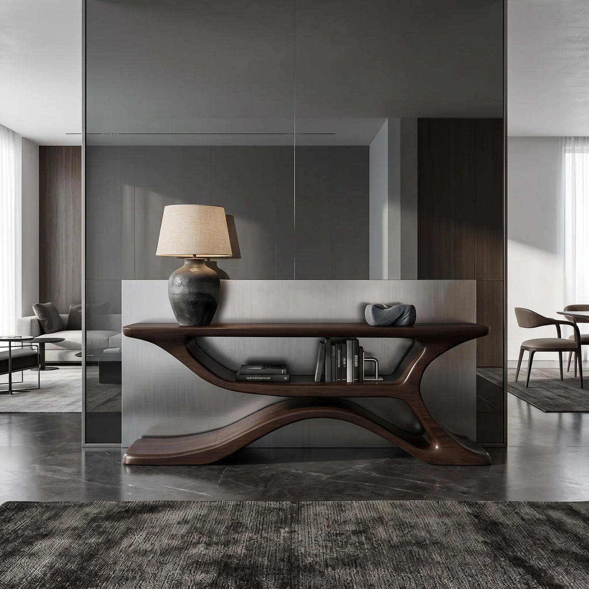 Organic Sculptural Open Shelf Console Table For Living Room