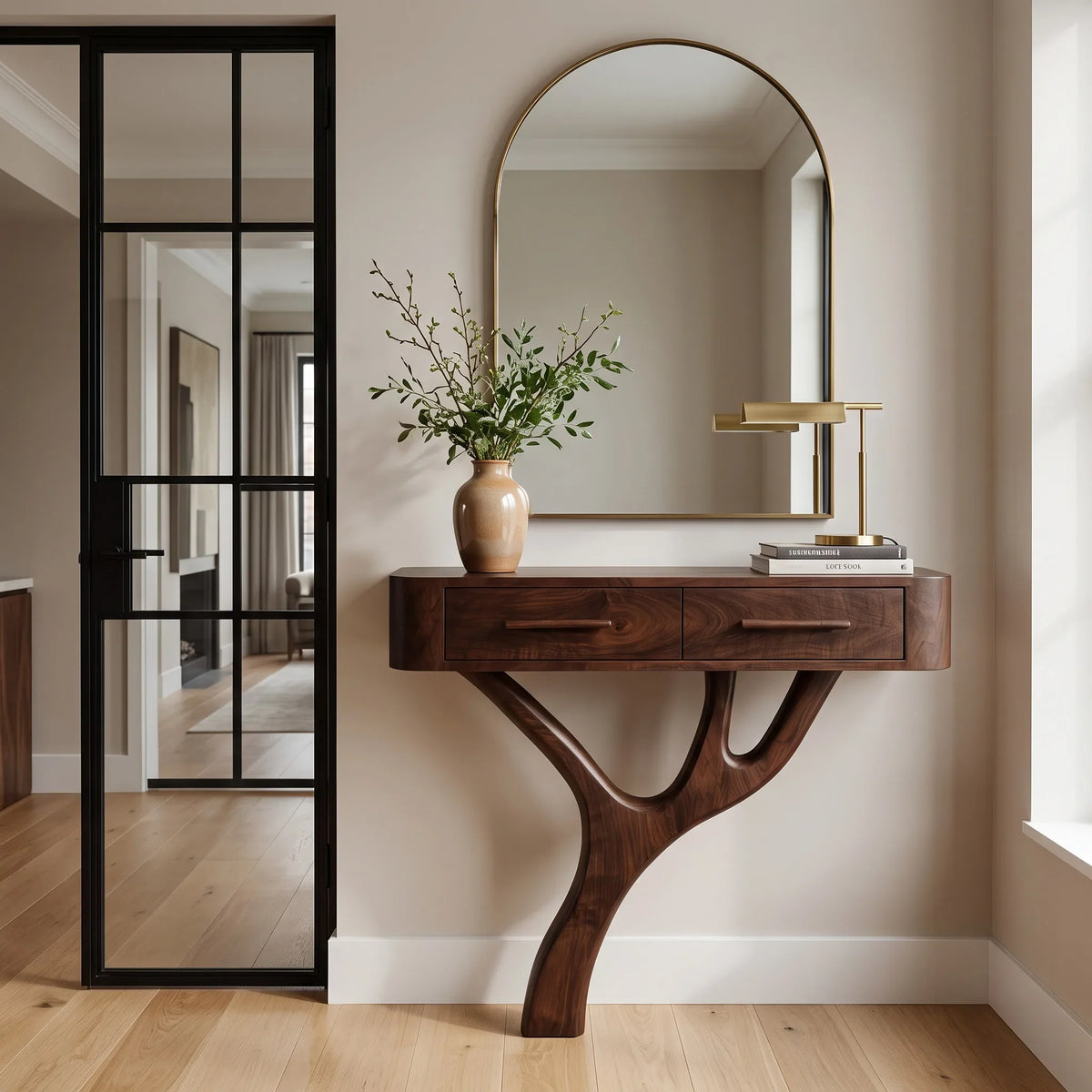Modern Sculptural Wooden Console Table For Entryway