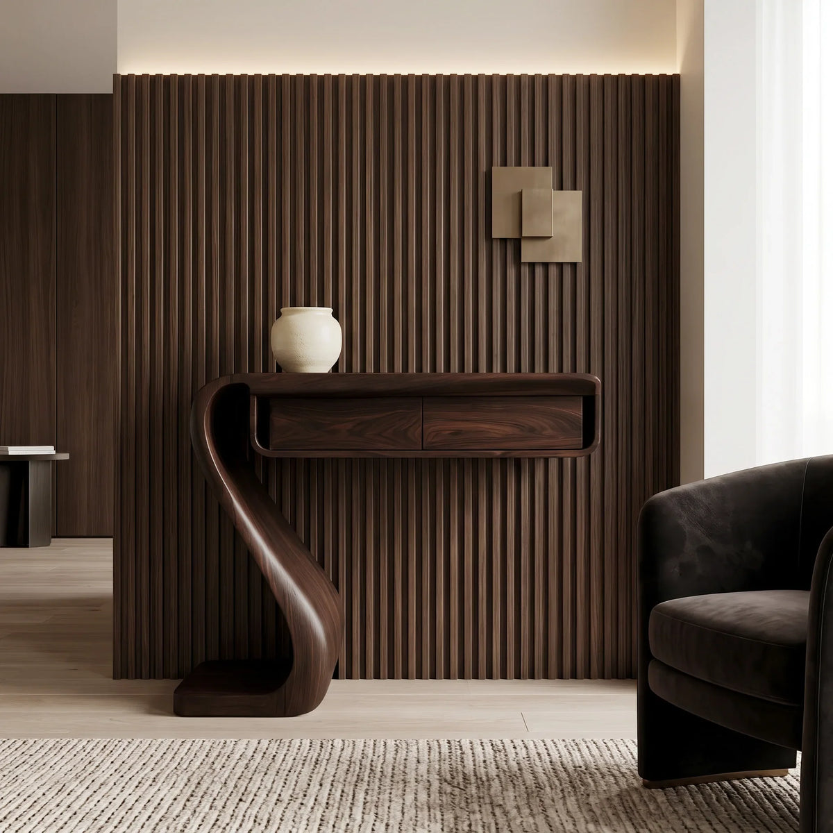 Contemporary Curved Drawer Console Table For Living Room