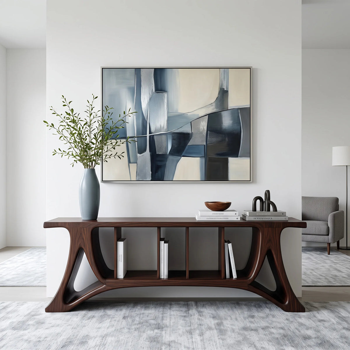 Contemporary Open Shelf Console Table For Living Room