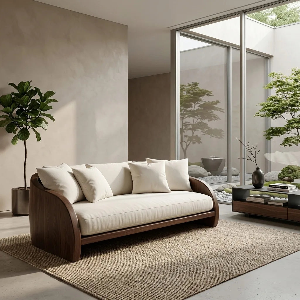 Organic Rounded Curved Wooden Sofa For Living Room