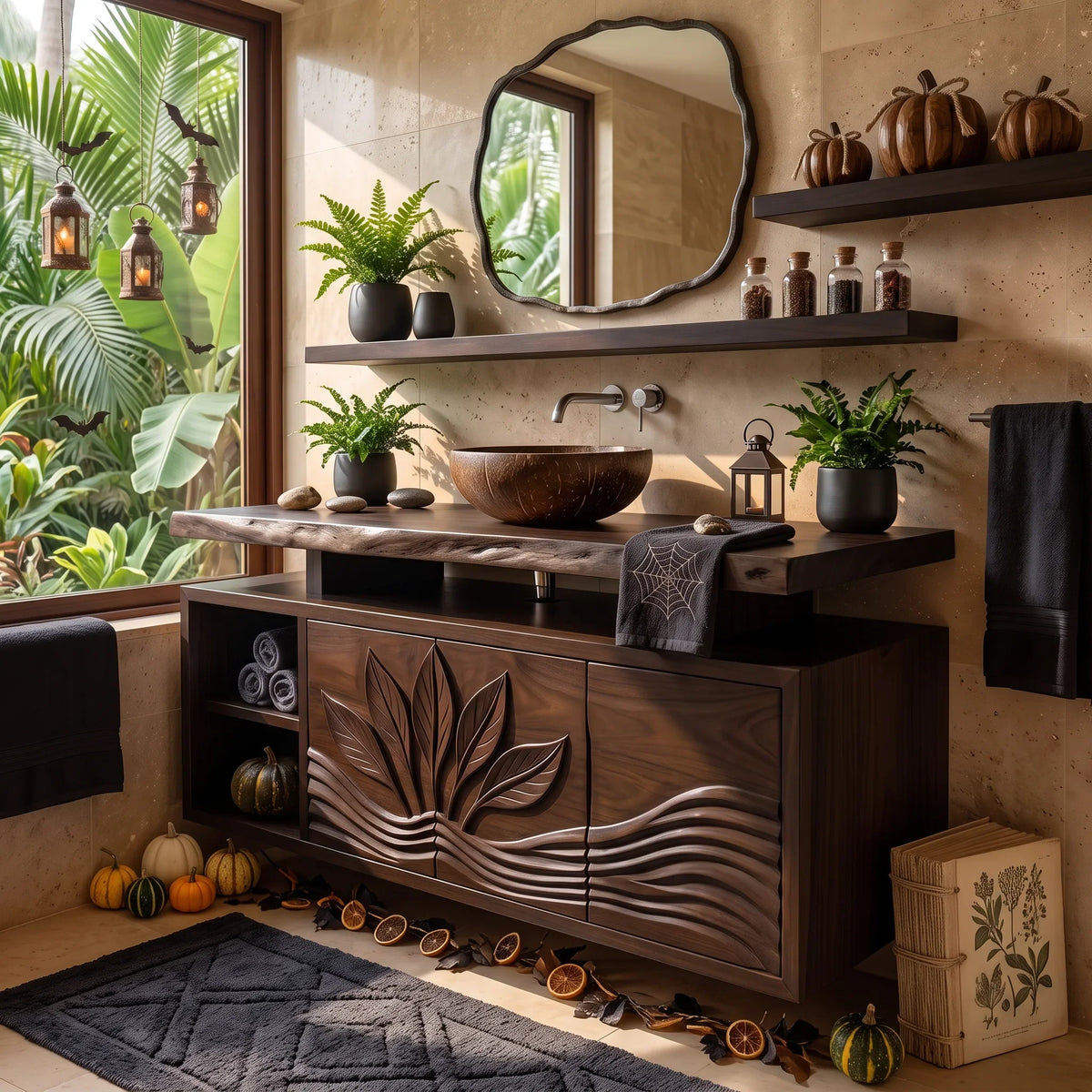 Handcrafted Organic Modern Pumpkin Bathroom Vanity Spa Retreat