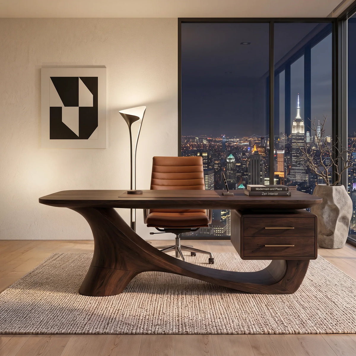 Contemporary Office Desk Sculptural Base Luxury Executive Office