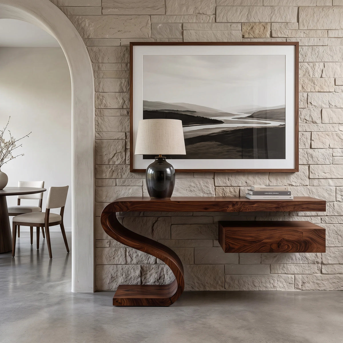 Sculptural Floating Console Table With Drawer For Entryway