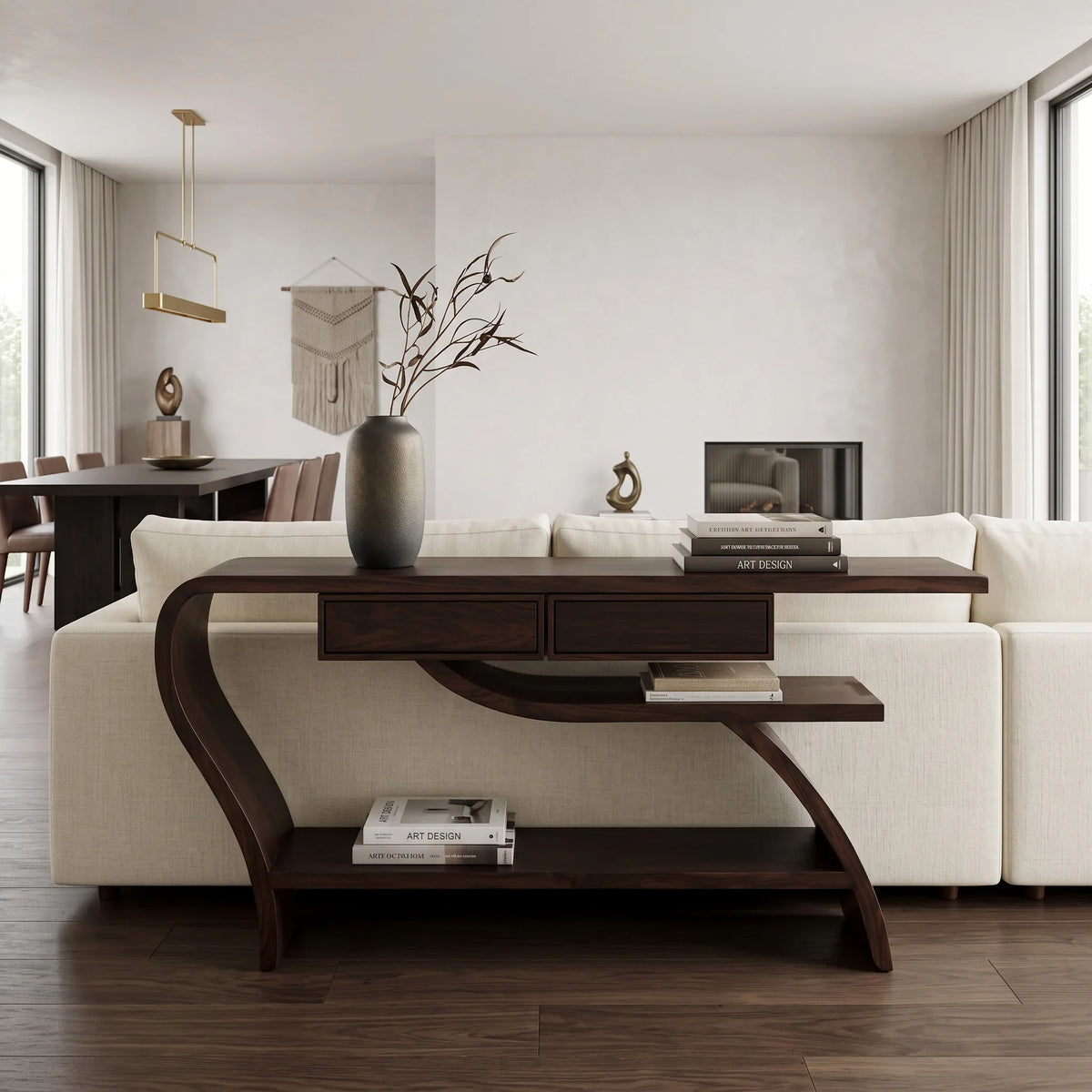 Modern Curved Table Behind Sofa For Living Room