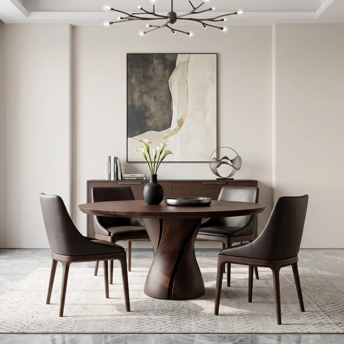 Contemporary Twisted Pedestal Round Dining Table For Dining Room