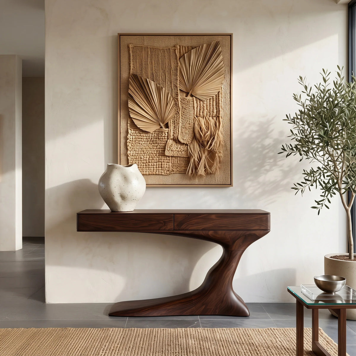 Modern Curved Console Table With Drawers For Entryway