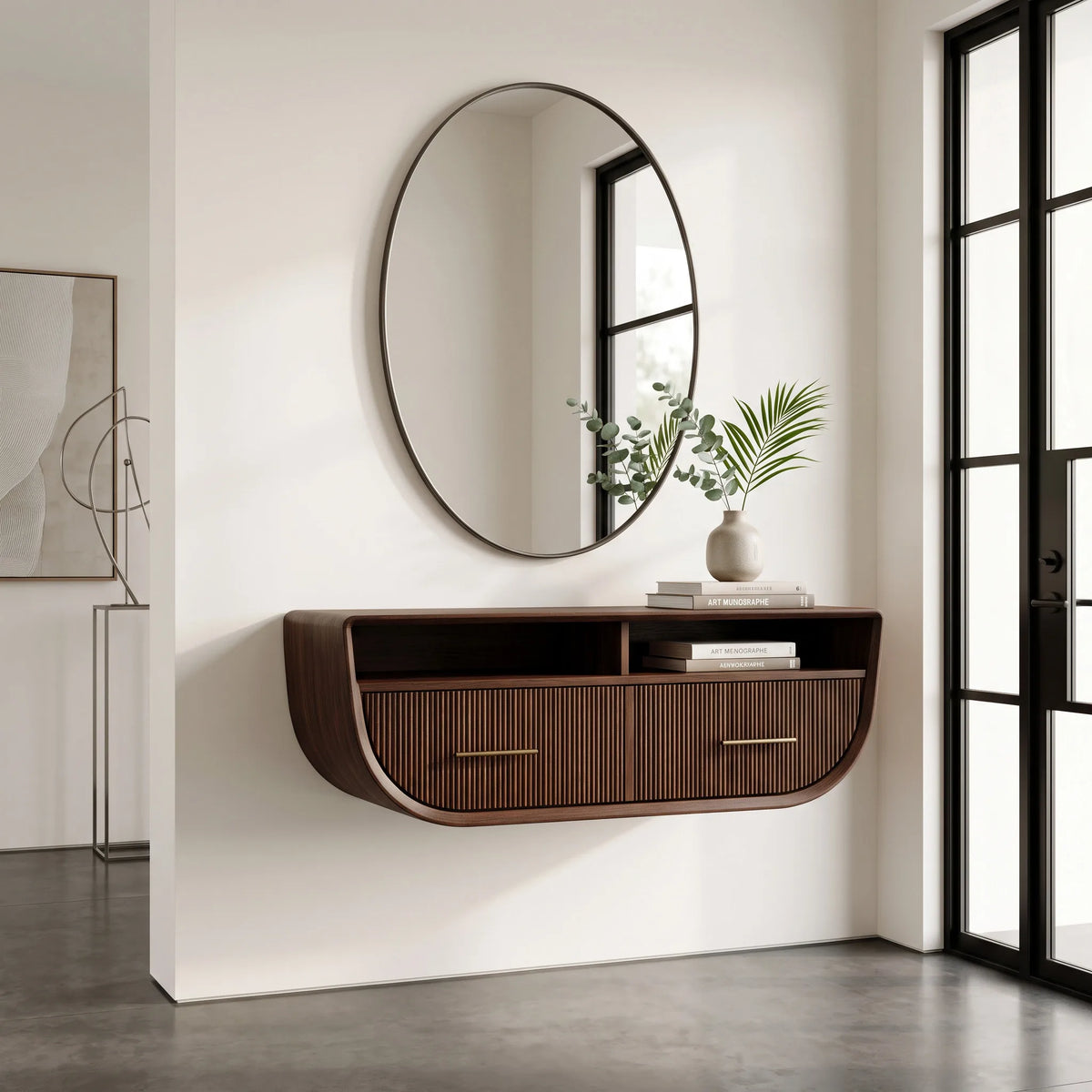 Modern Fluted Floating Console Table For Entryway