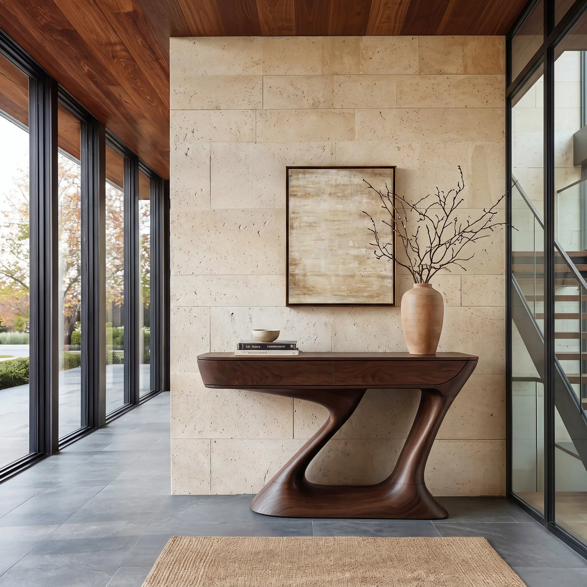 Contemporary Sculptural Drawer Console Table For Entryway