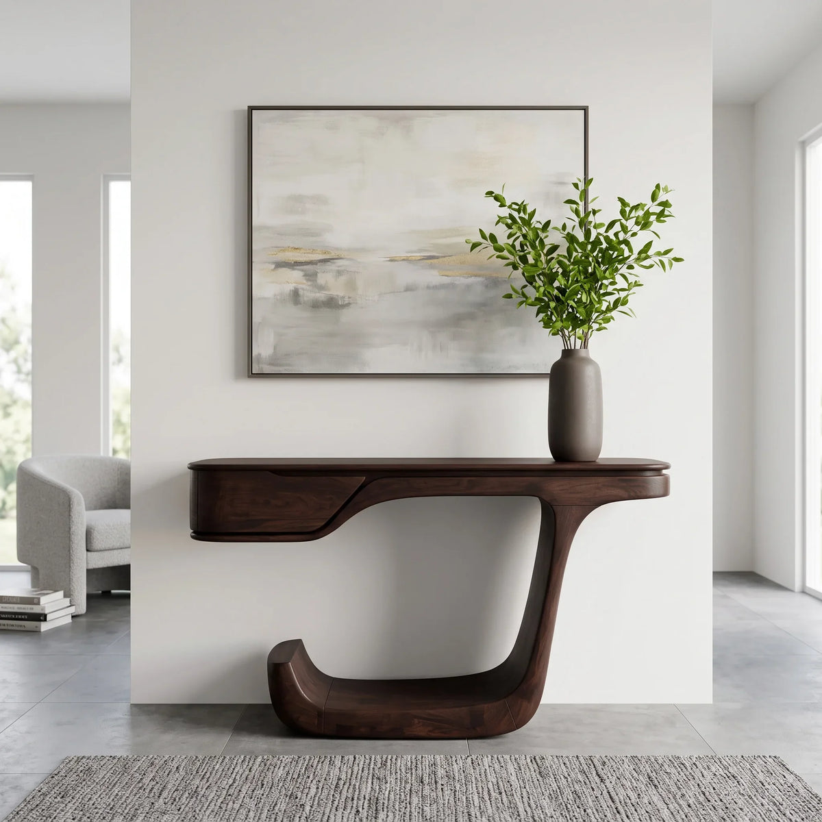 Contemporary Curved Wooden Console Table For Foyer