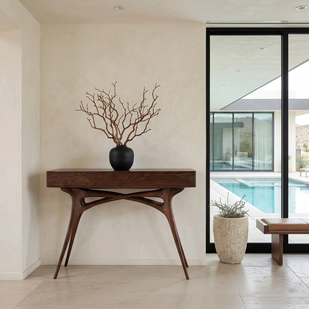 Contemporary Sculptural Console Table With Drawers For Hallway
