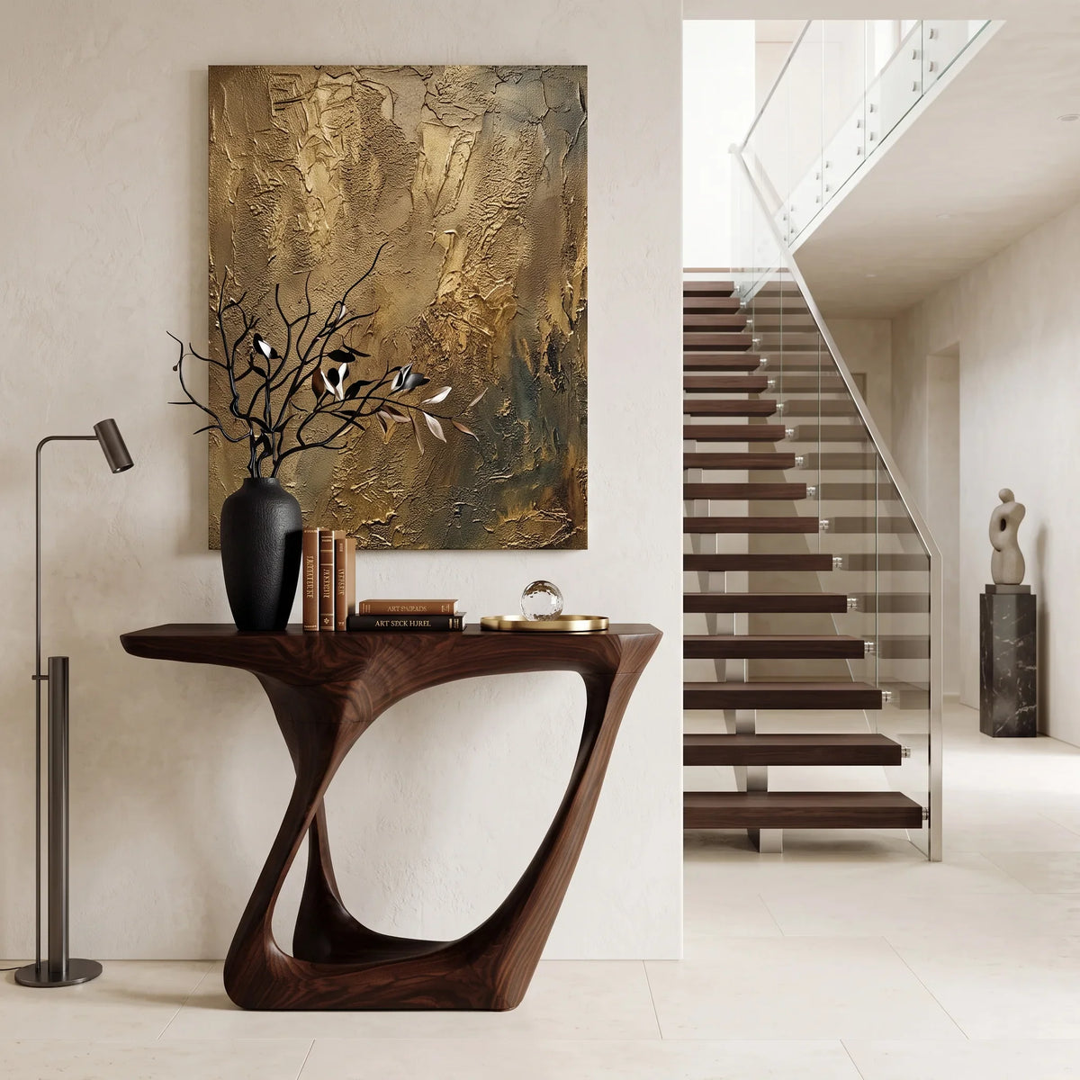 Organic Sculptural Open Base Console Table For Entryway