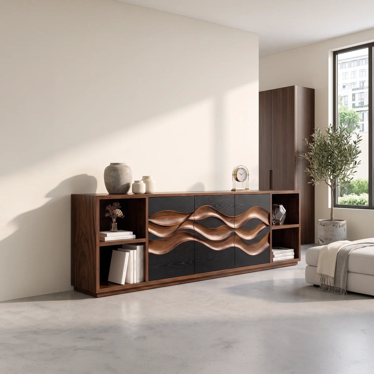 Contemporary Fluted Sideboard Bright Entryway Foyer