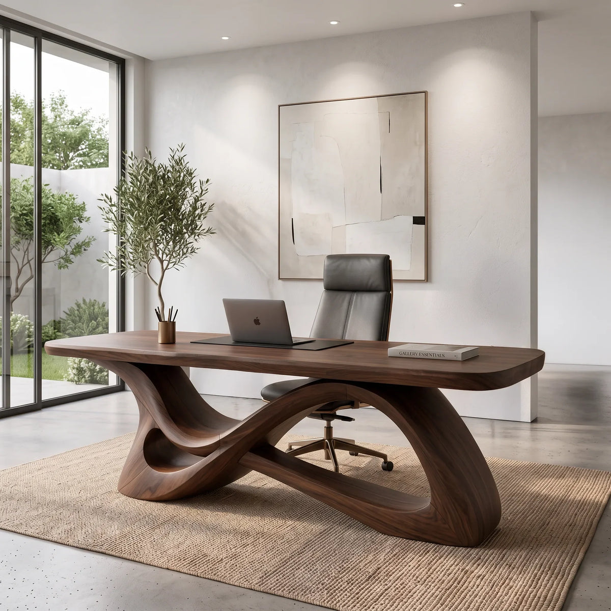 Modern Office Desk Sculptural Curved Base For Luxury Office