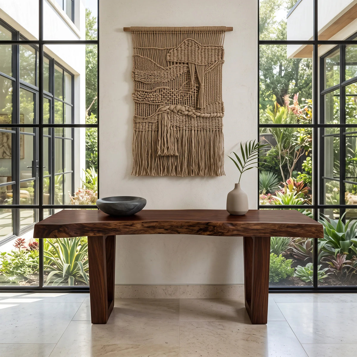 Live Edge Console Table With Geometric Legs For Hallway